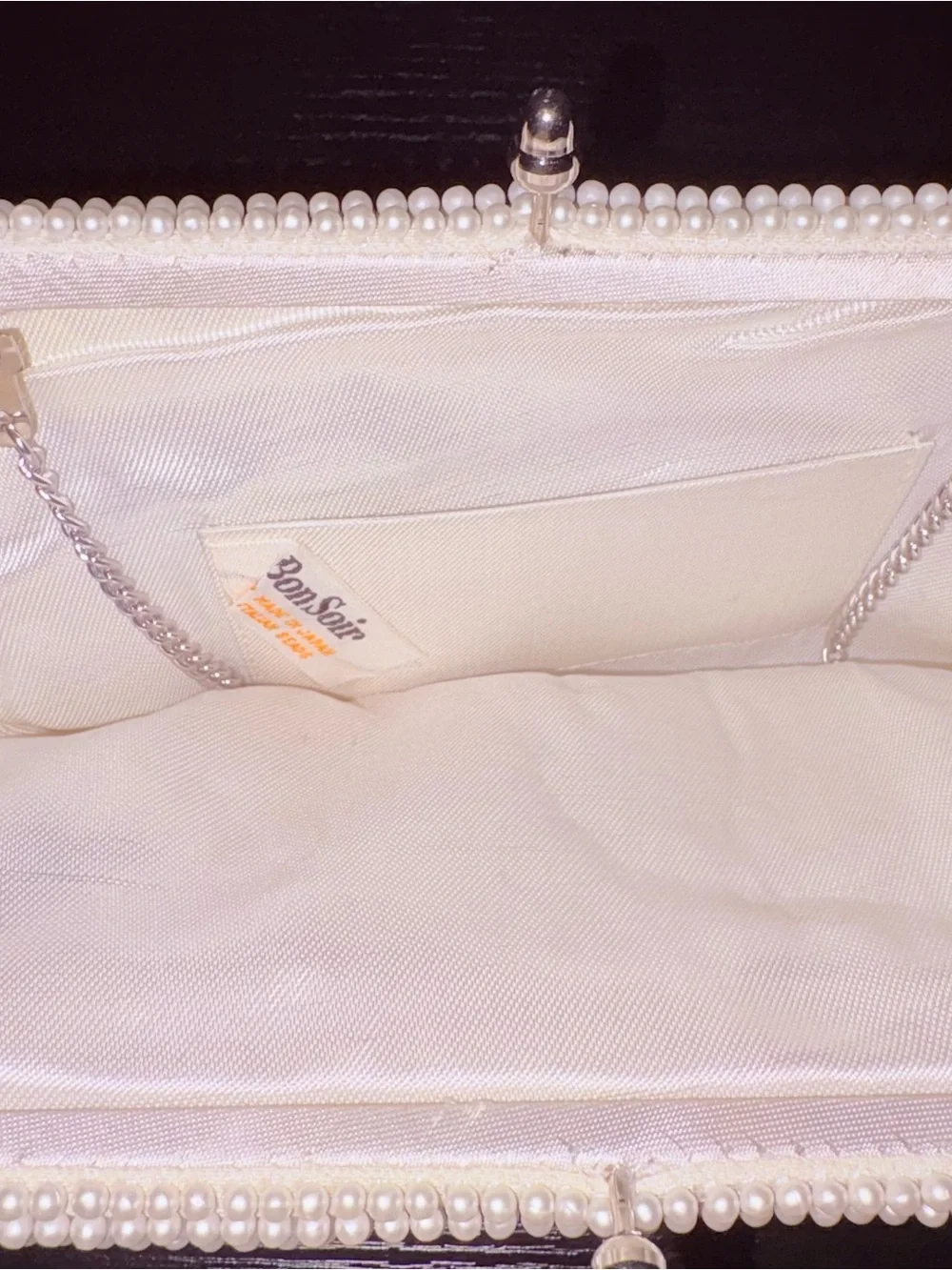 Vintage Bon Soir Ivory Beaded Evening Bag Purse Japan Italian Beads Chain